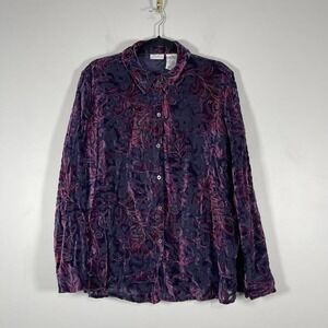 VTG White Stag Velvet Burnout Blouse Womens XL Dark Purple Fairy Whimsigoth